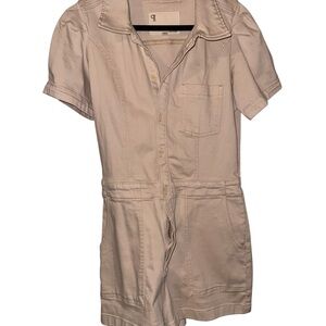 Pilcro Short Sleeve Cream Utility Romper